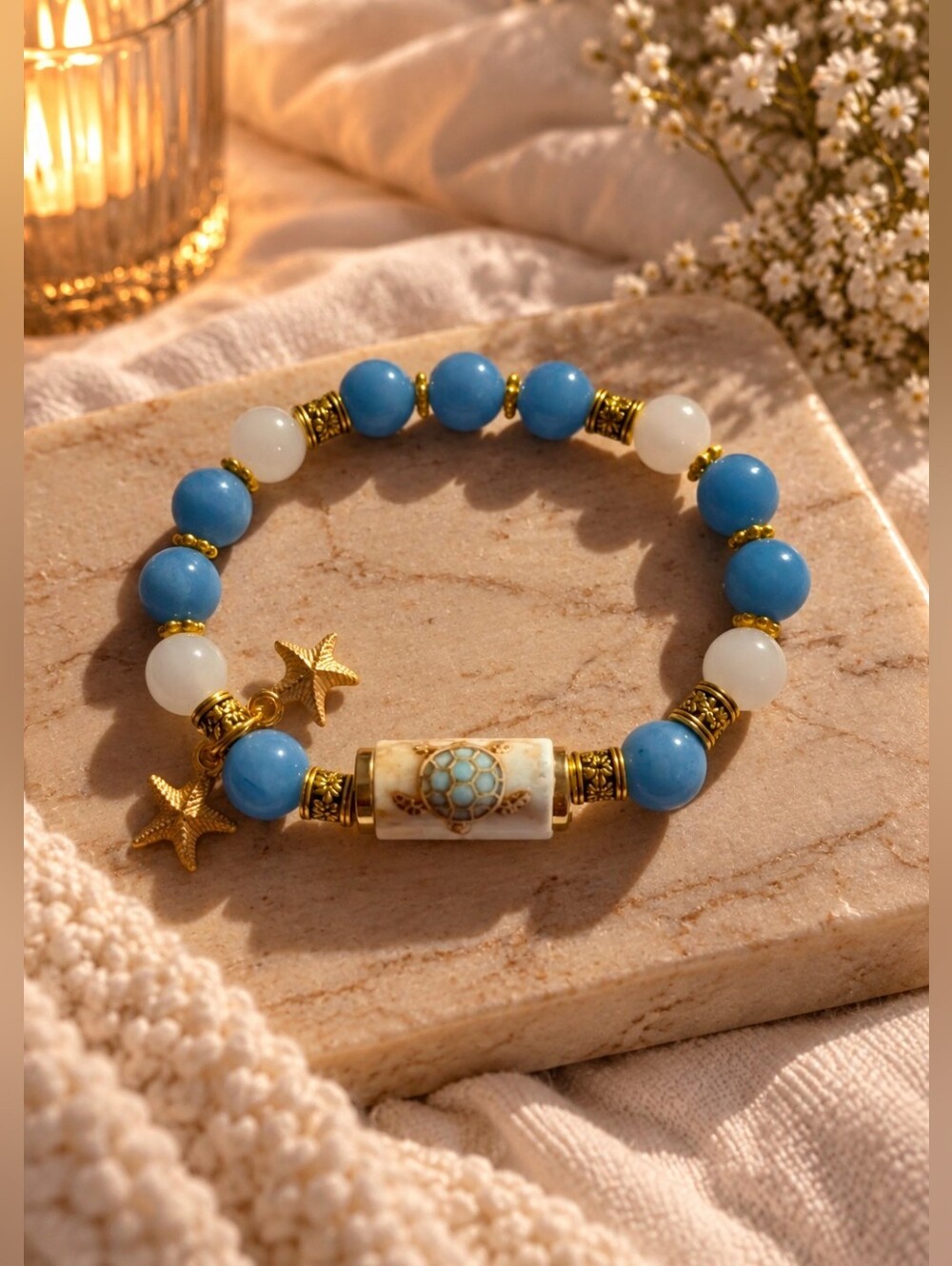 🐢 Sea Turtle & Starfish Beaded Charm Bracelet